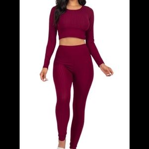 Ribbed Long Sleeve Crop Top & Leggings Set